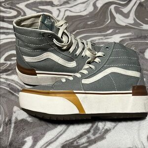 Vans Gray High-Tops with White and Brown Details